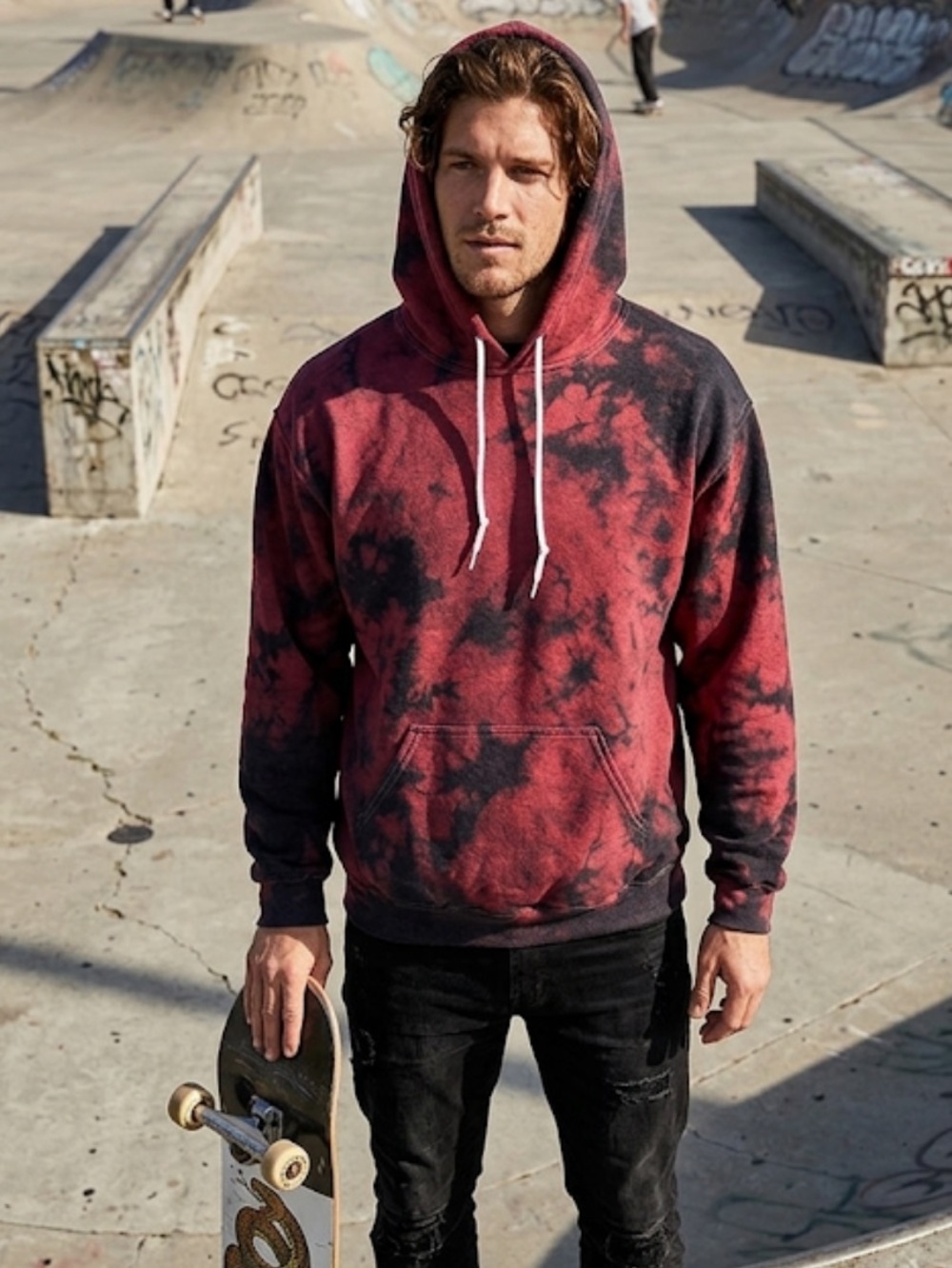 Gildan Red and Black Tie-Dye Hooded Pullover